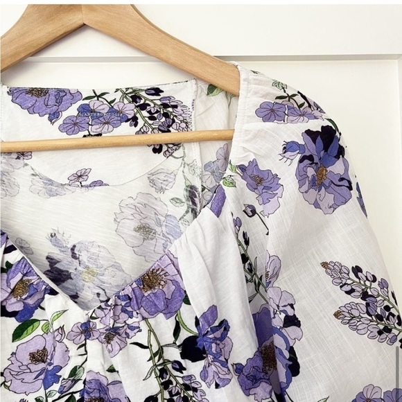 ANTHROPOLOGIE Floral V Neck ruched knit top size M - Picture 13 of 16